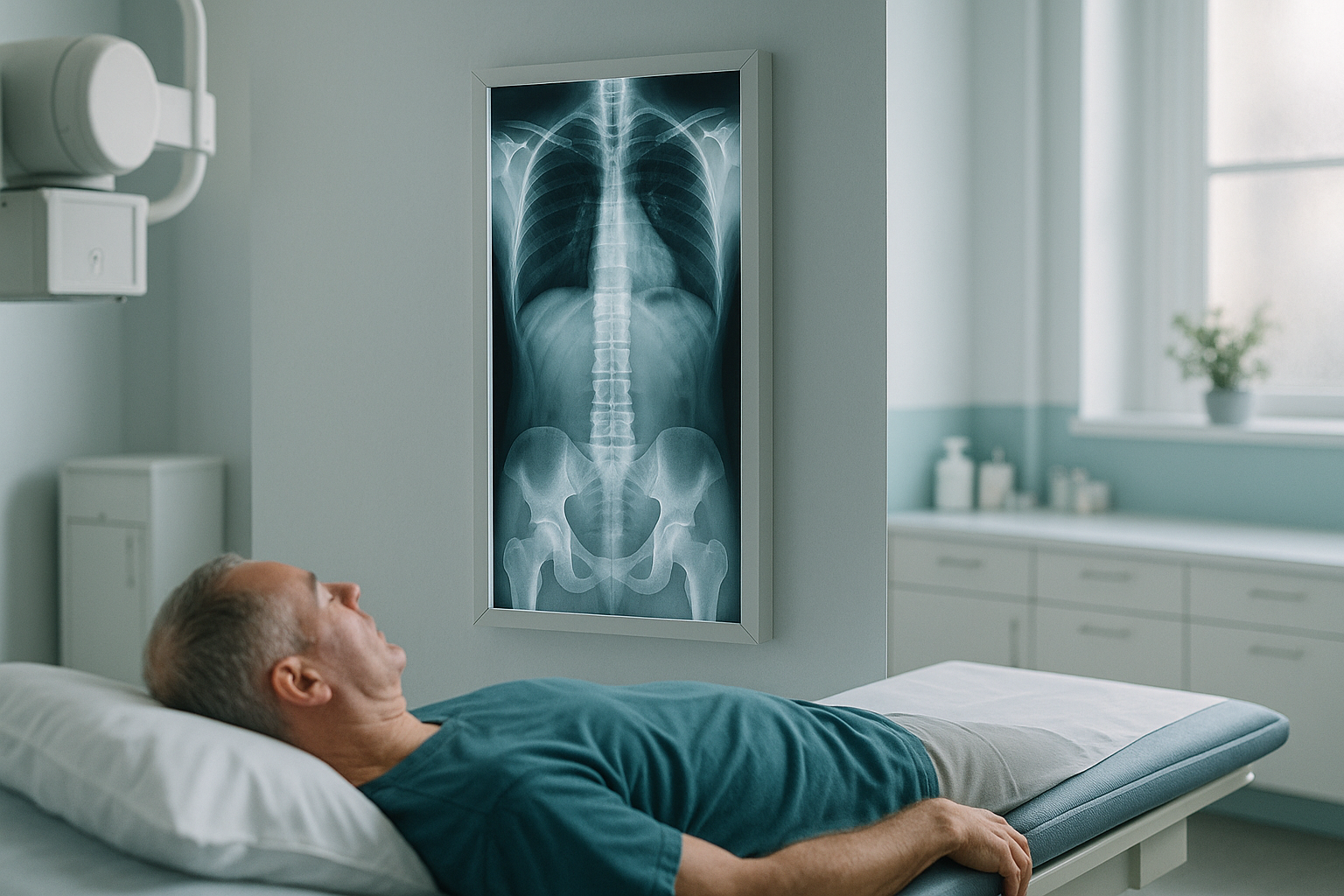 Why Are Full-Spine X-rays Stitched Together, and What Goes Wrong? — ScanAlign clinic illustration