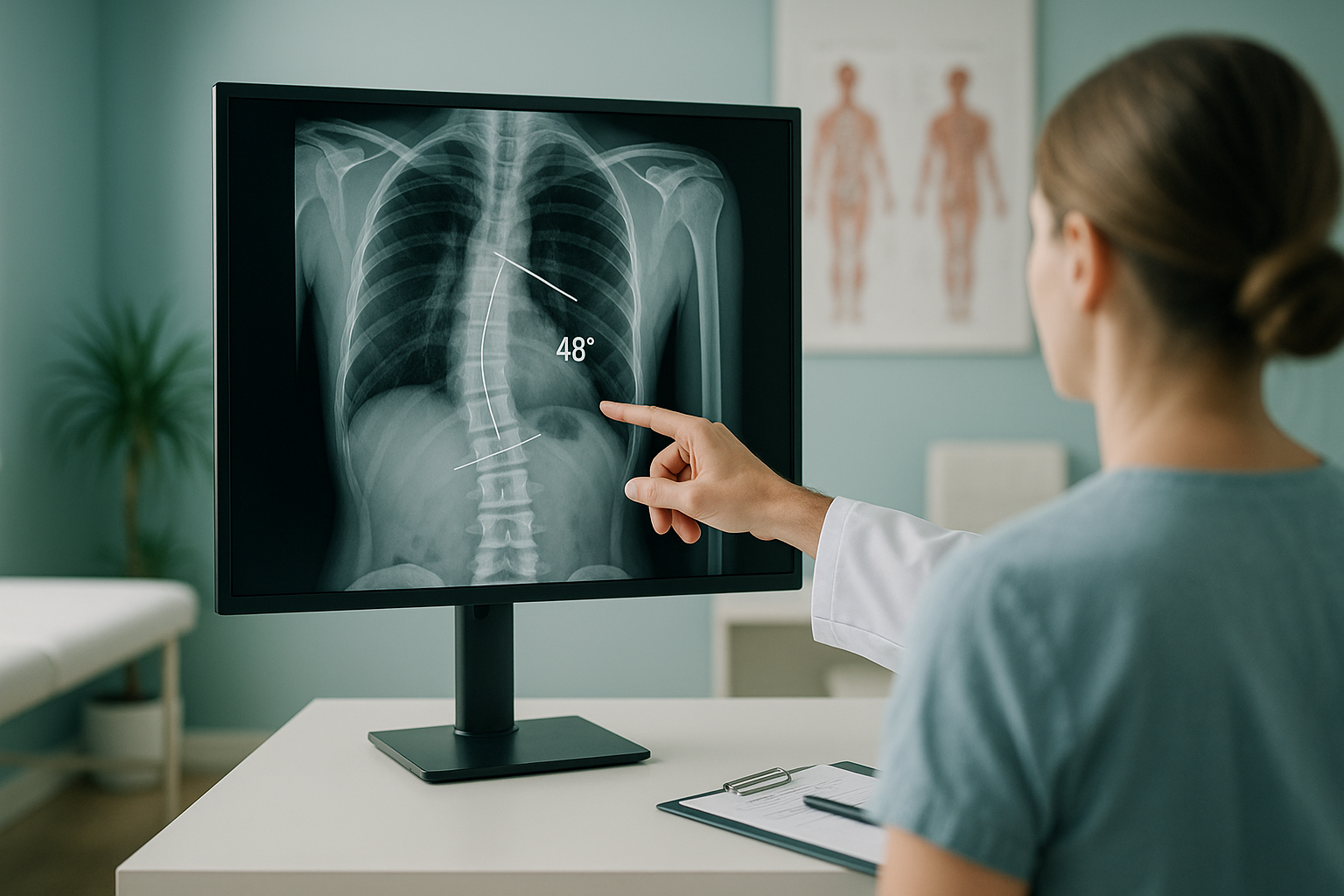 Cobb Angle Measurement: How Spinal Curves Are Assessed — ScanAlign clinic illustration