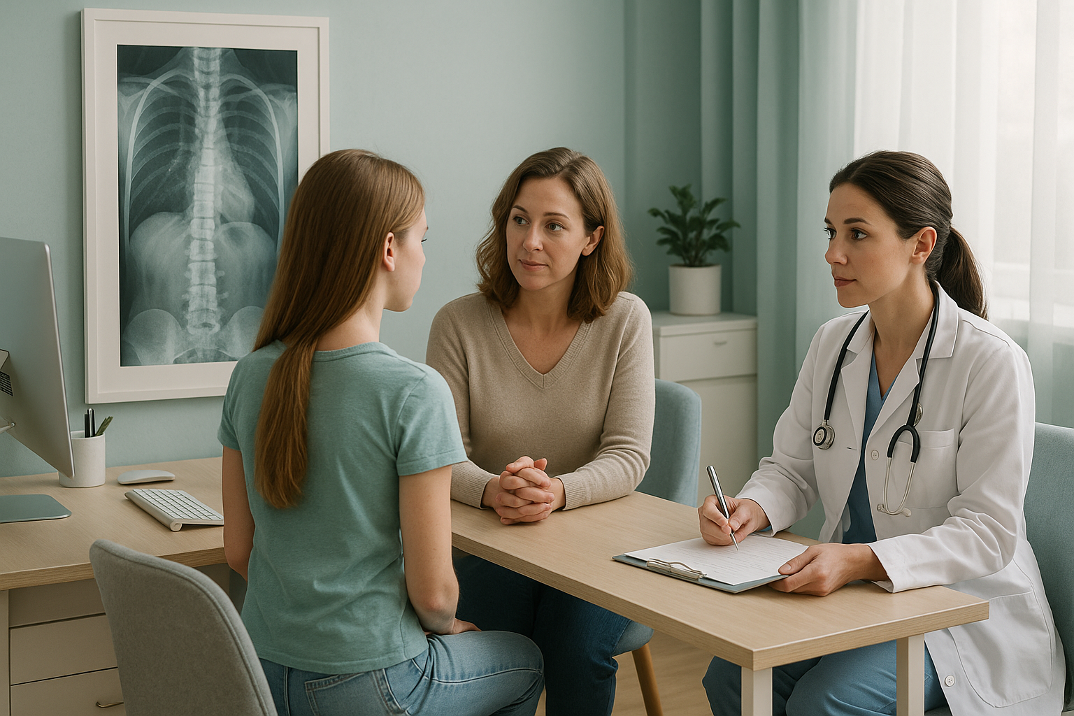 What Is Adolescent Idiopathic Scoliosis, and What Should Parents Do First? — ScanAlign clinic illustration
