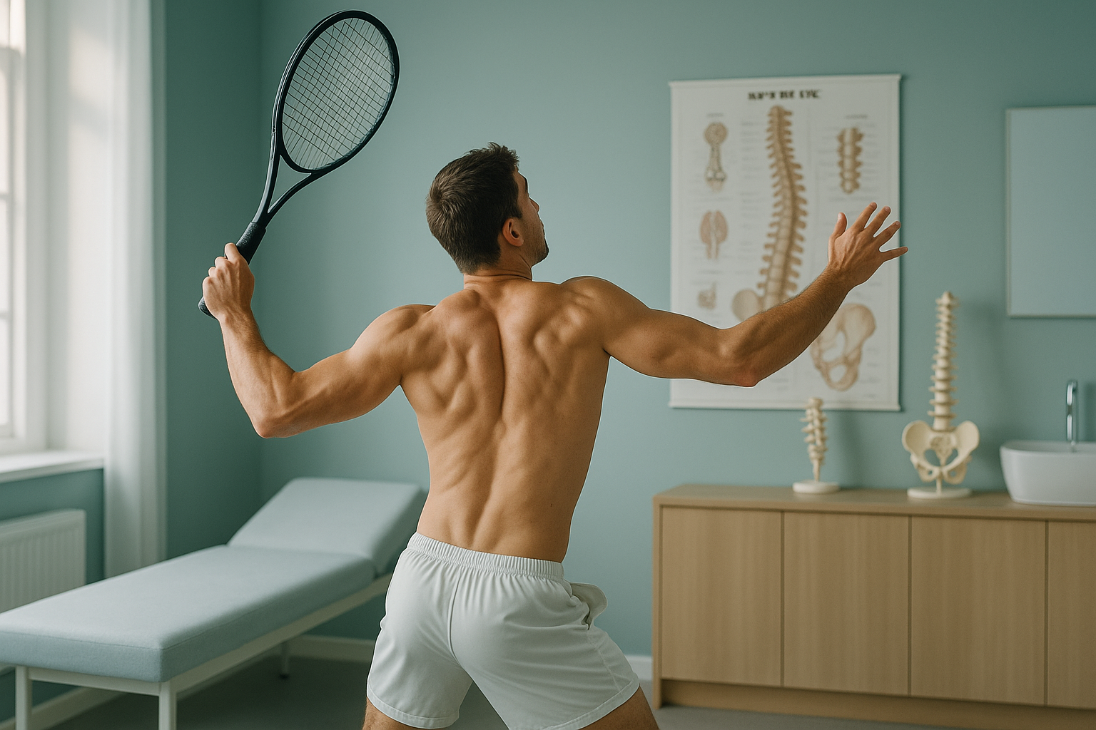How Does the Tennis Serve Load Your Spine? — ScanAlign clinic illustration